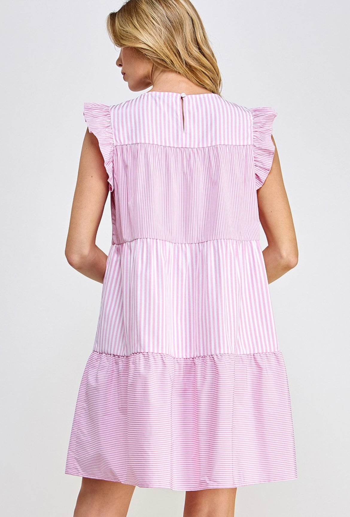 Ruffled Cap Sleeve Mini Dress - Pink