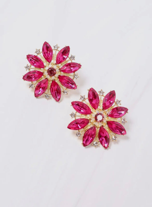 Stone Embellished Earring - Fuchsia