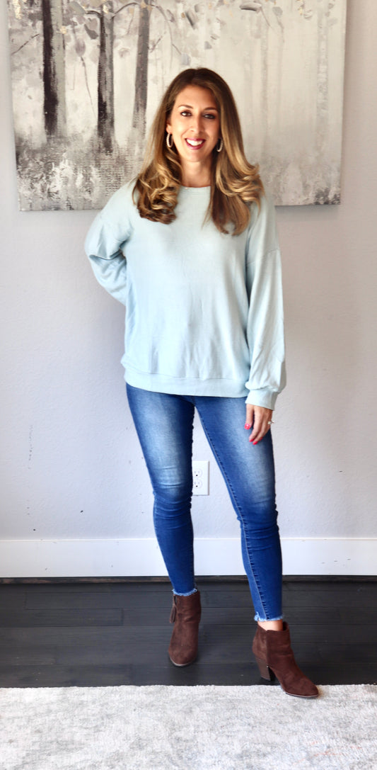 Brushed Hacci Knit Pullover - Chambray