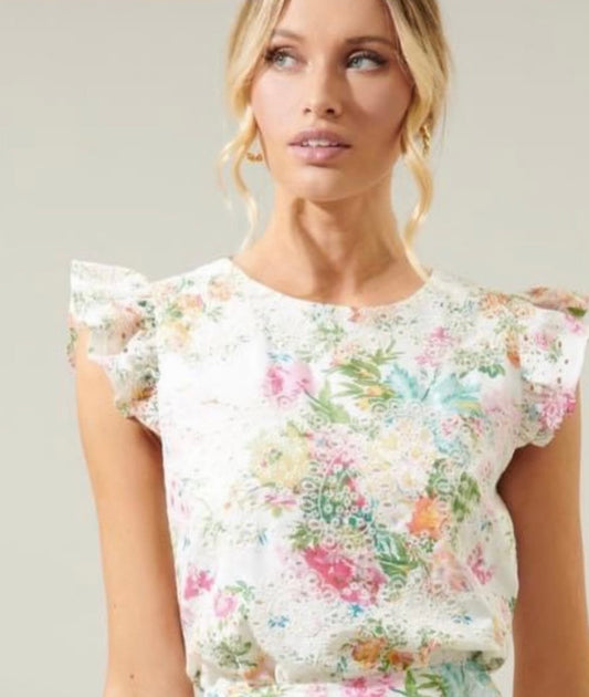 Pink floral ruffle sleeve